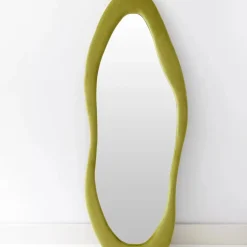 New Asymmetrical Wavy Velvet Full Length Mirror Green Mirrors