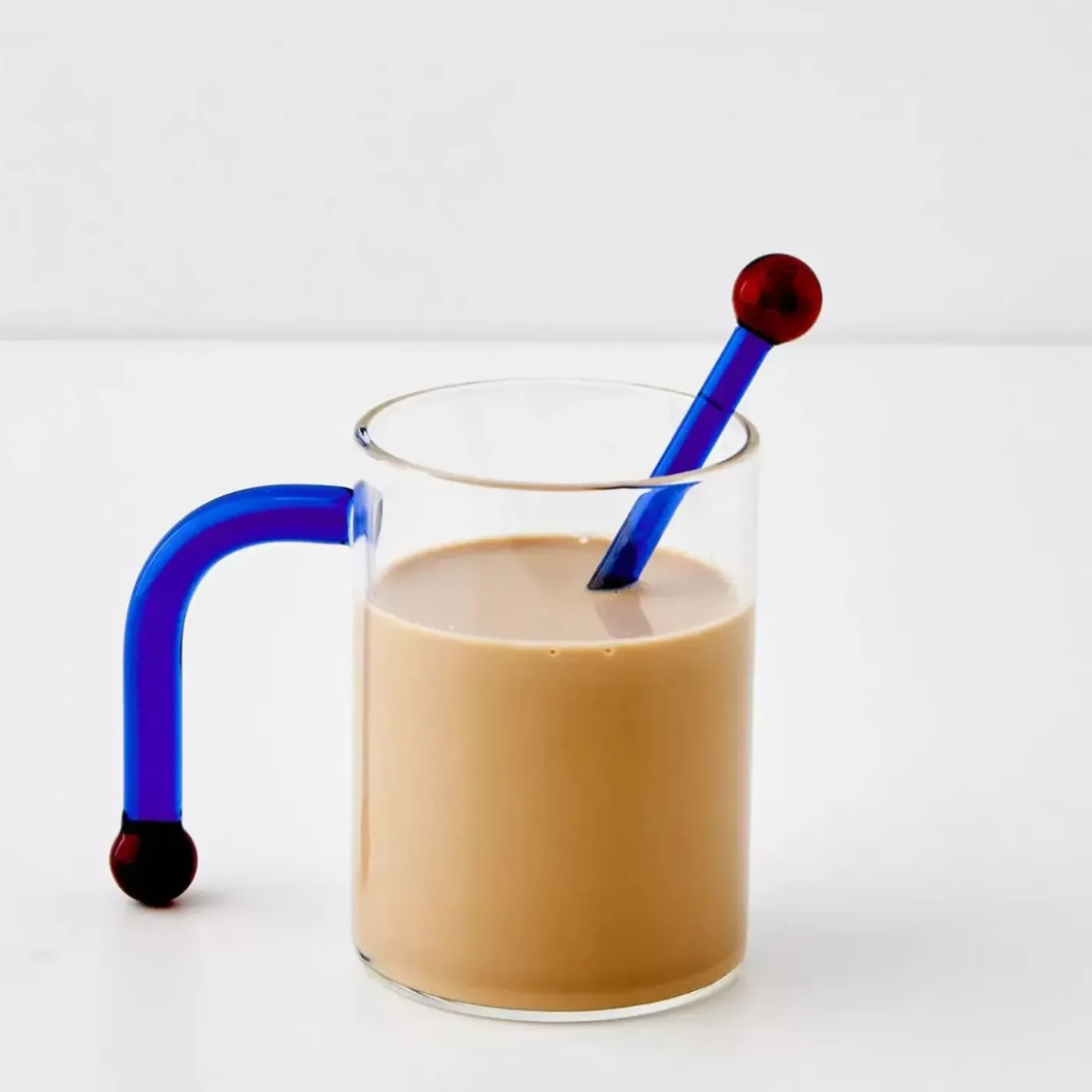 Clearance Bauhaus Glass Tumbler & Stirrer Blue Mugs & Teacups