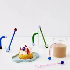 Bauhaus Glass Tumbler & Stirrer Green Mugs & Teacups