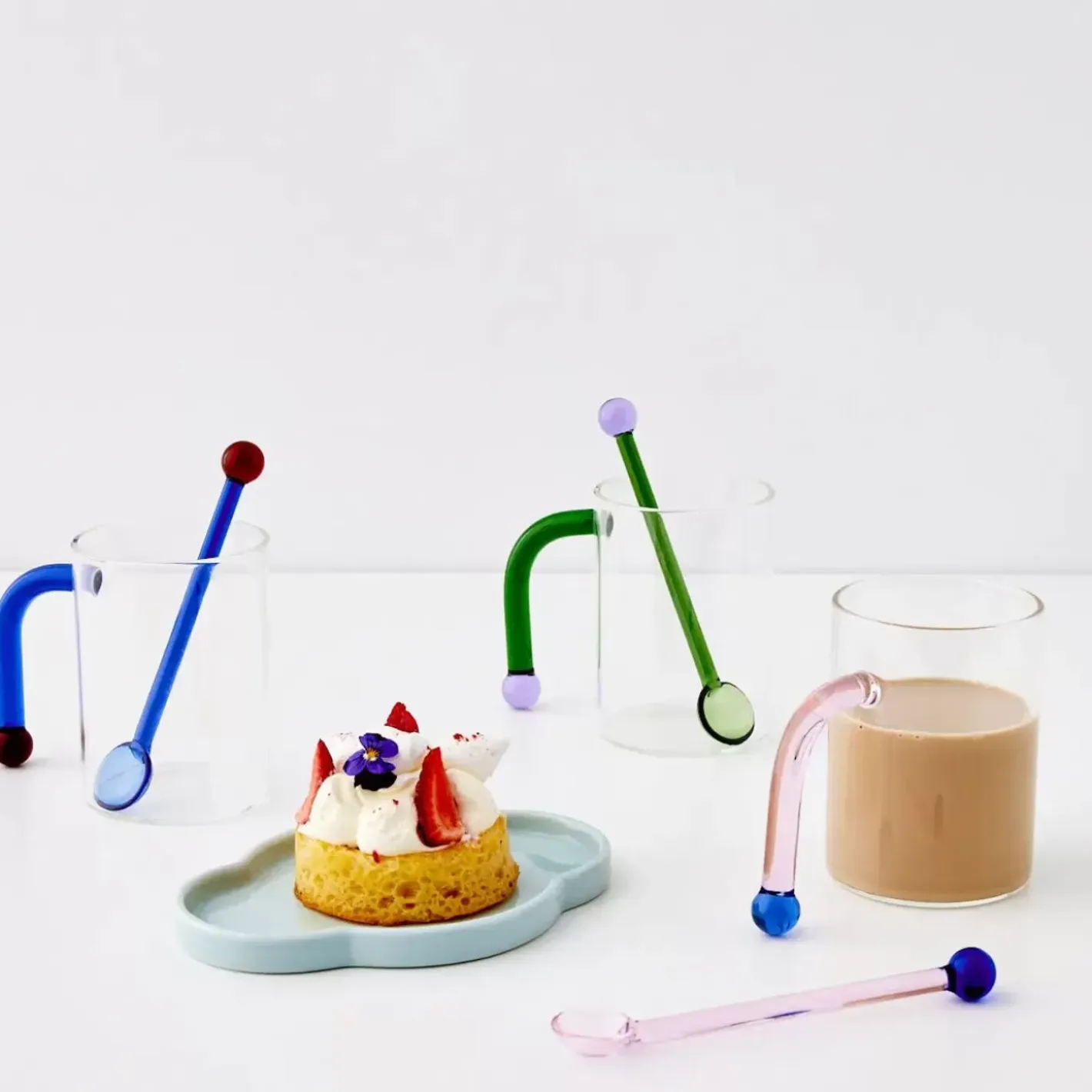 Outlet Bauhaus Glass Tumbler & Stirrer Pink Mugs & Teacups