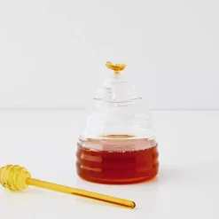Bee Mine Glass Honey Jar & Dipper Kitchen Accessories