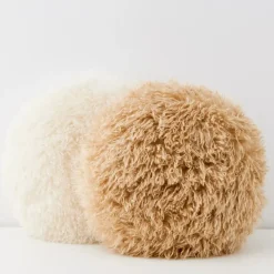 Online Carmela Faux Fur Circular Accent Cushion Tan Cushions & Throws