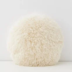 Clearance Carmela Faux Fur Circular Accent Cushion Ivory Cushions & Throws