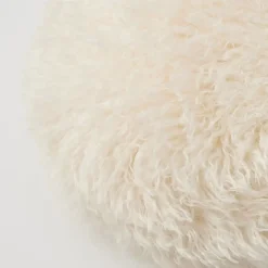 Clearance Carmela Faux Fur Circular Accent Cushion Ivory Cushions & Throws