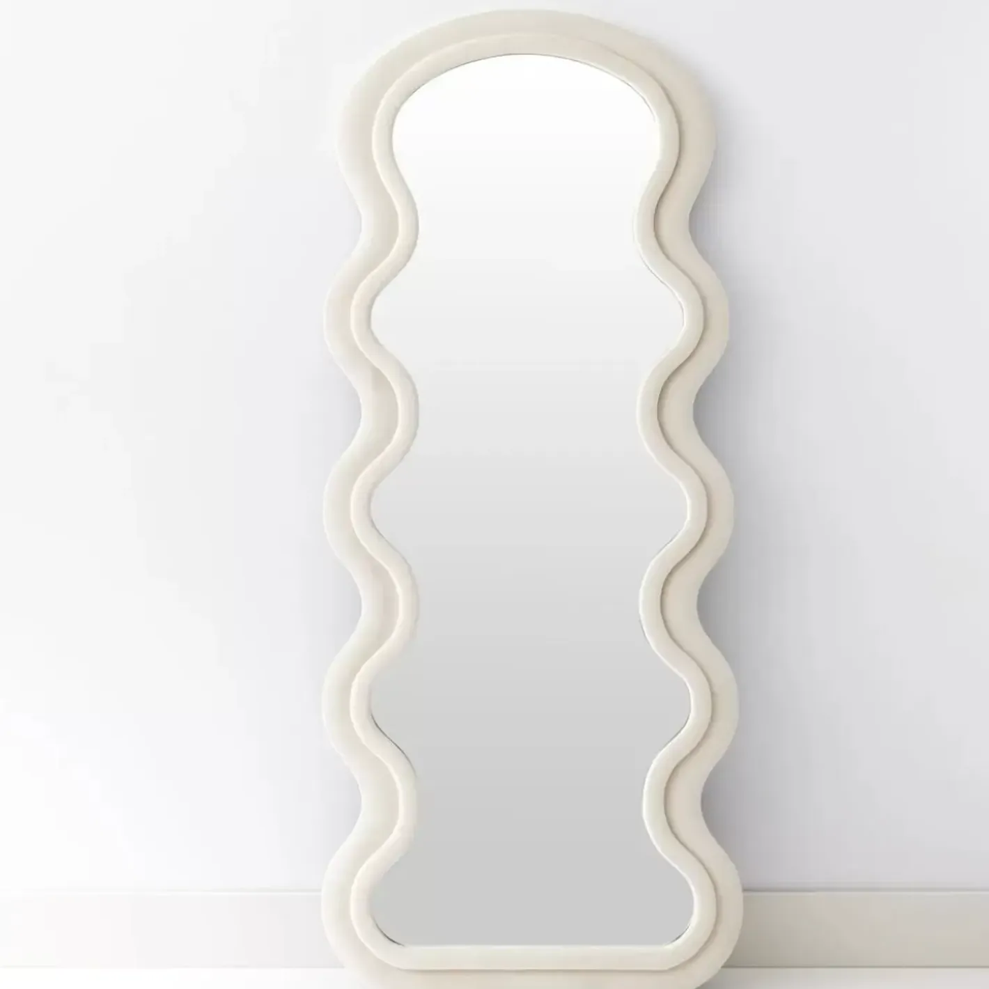 Hot Curvy Wavy Velvet Full Length Mirror Off White Mirrors