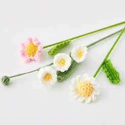 Sale Daffodil Stem Hand Knitted Crochet Flower White Vases