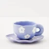 New Daisy Ceramic Tea Cup And Saucer Lilac Mugs & Teacups