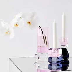 Clearance Edgy Crystal Taper Candle Holder Smoke Pink Candle Holders