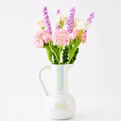 Clearance Freesia Hand Knitted Crochet Flower Pink Vases