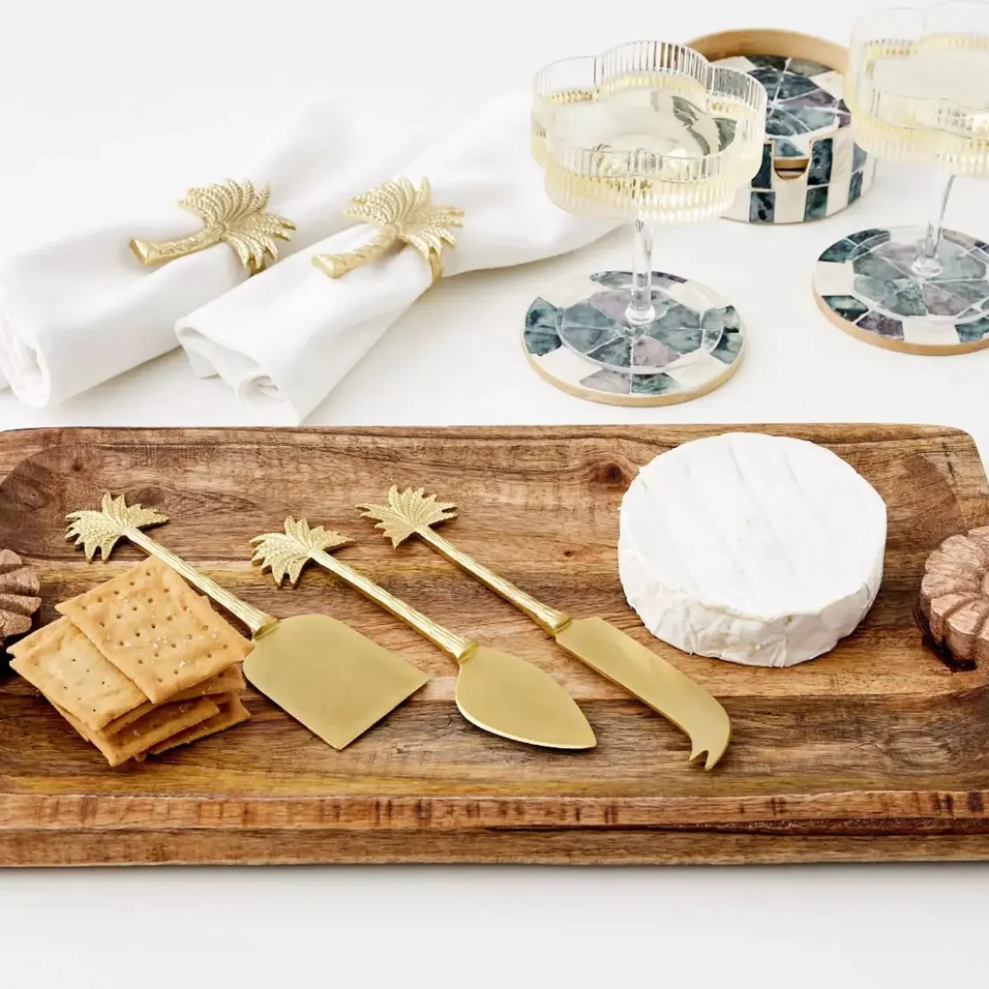 Discount Inlay Coaster Set Of 6 Teal/Ivory Tableware