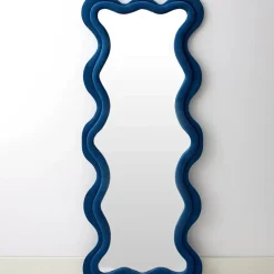 Sale Kinked Wavy Velvet Full Length Mirror Blue Mirrors
