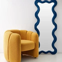 Sale Kinked Wavy Velvet Full Length Mirror Blue Mirrors