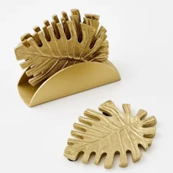 Monstera Metal Coaster Set Gold Tableware