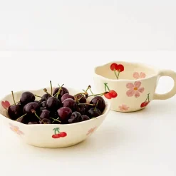 Clearance Painted Cherry Ceramic Bowl Red Tableware