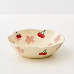 Clearance Painted Cherry Ceramic Bowl Red Tableware