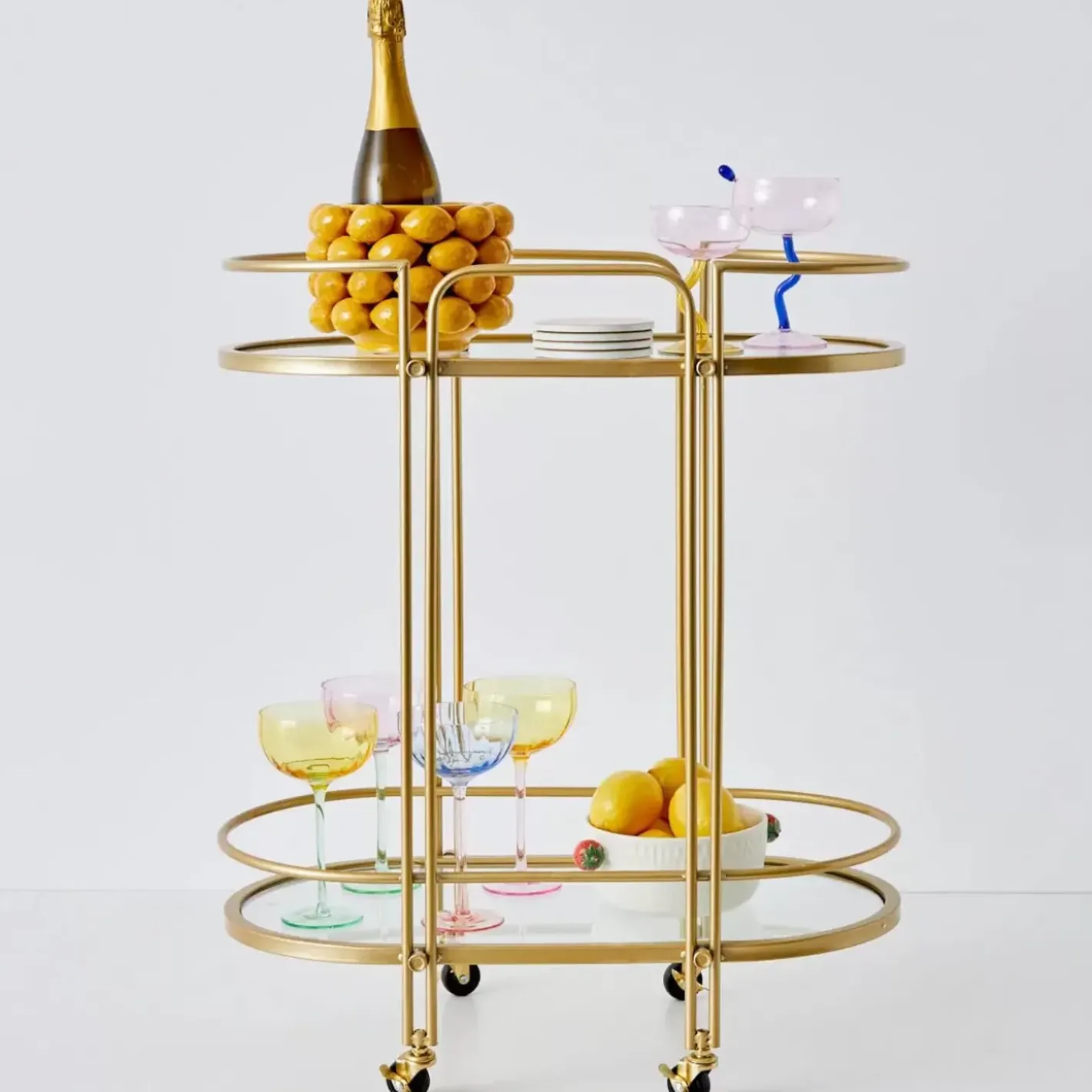 Online Retro Two-Tier Metal Bar Cart Gold Bar Tools & Accessories