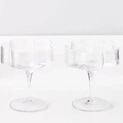 Online Ribbed Flower Champagne Glass Set Of 2 Wine Glasses