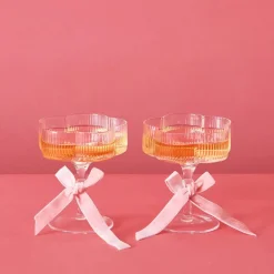 Online Ribbed Flower Champagne Glass Set Of 2 Wine Glasses