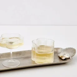 Ribbed Flower Glass Tumbler Wide Drinkware