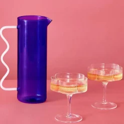 Hot Ribbed Glass Jug Blue Jugs & Carafes