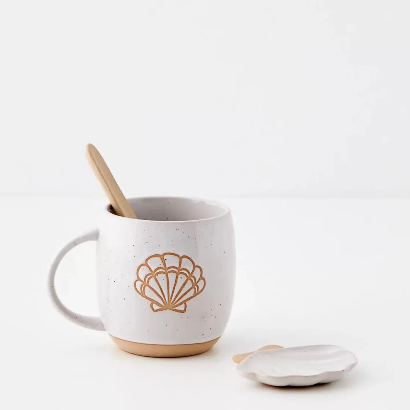Sale Seashell Ceramic Mug & Spoon Set Mugs & Teacups