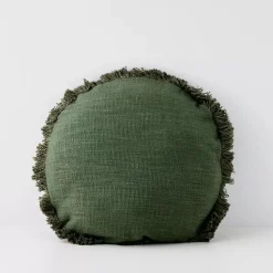 Clearance Shaggy Round Cotton Cushion With Insert Green Cushions & Throws