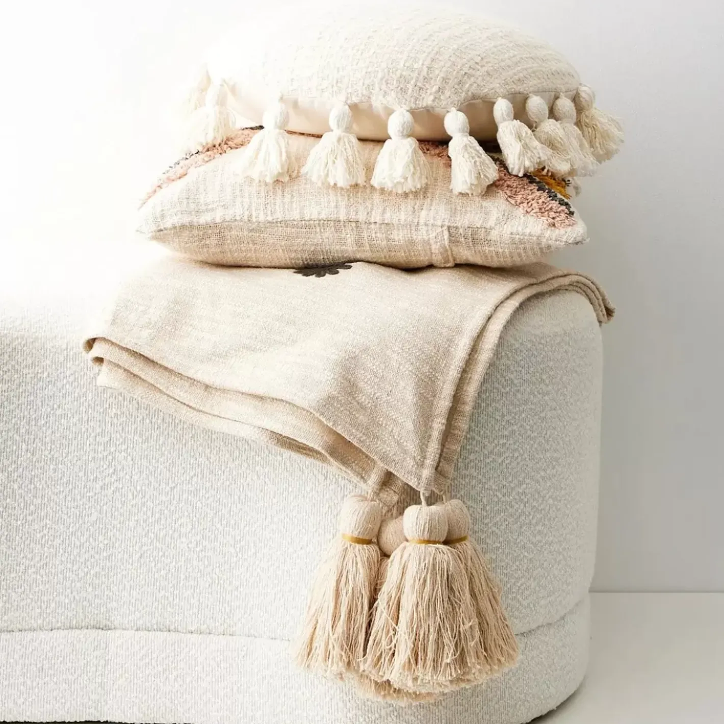 Spring Cotton Throw Blanket Off White Cushions & Throws