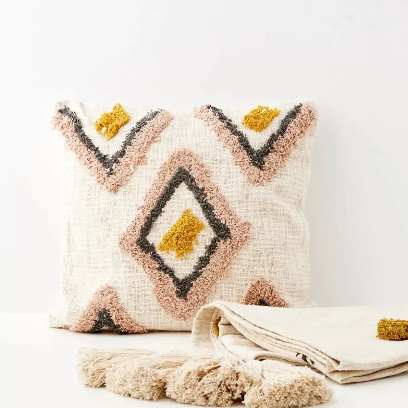 Spring Cotton Throw Blanket Off White Cushions & Throws