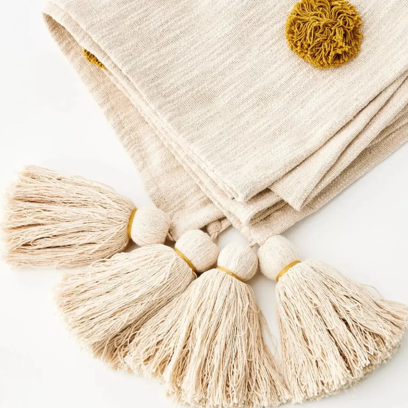 Spring Cotton Throw Blanket Off White Cushions & Throws