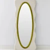 Outlet Squiggle Wavy Velvet Full Length Mirror Cream/Green Mirrors