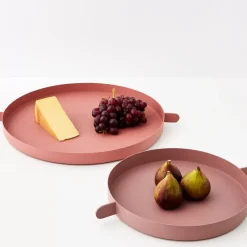 Outlet Stackable Metal Serving Tray Set Of 2 Dusty Pink Serveware