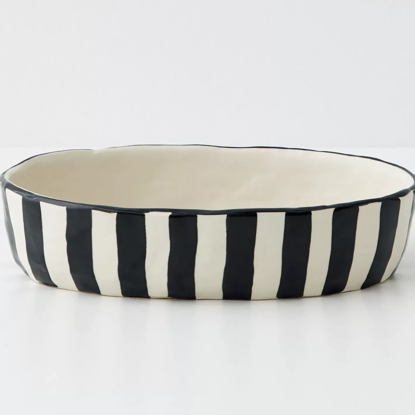 Outlet Stripe Shallow Ceramic Serving Bowl Serveware