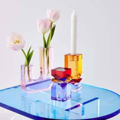 Outlet Technicolour Crystal Taper Candle Holder Amber Purple Candle Holders