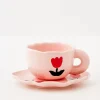 Outlet Tulip Ceramic Tea Cup And Saucer Pink Mugs & Teacups