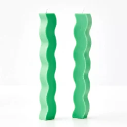 Online Wavy Taper Candle Green 2 Pack Candles